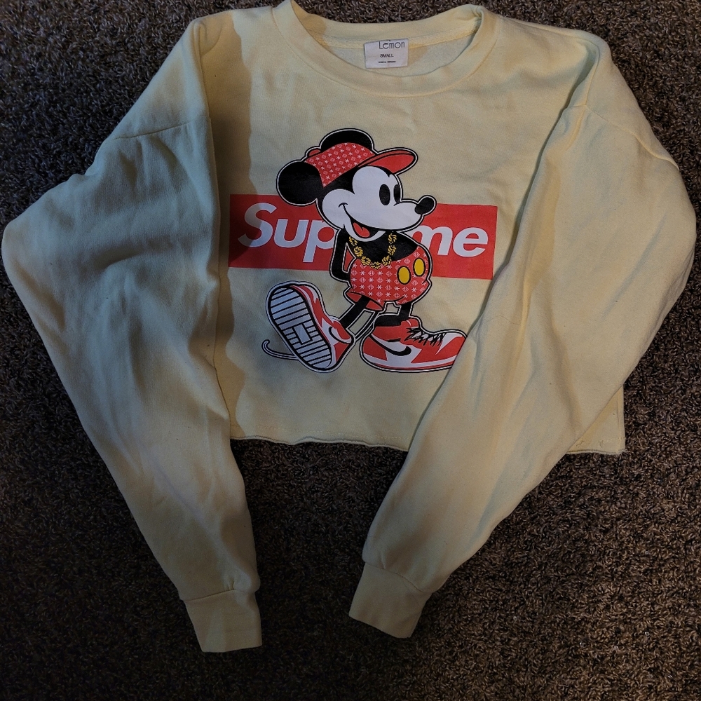 Cropped yellow Disney mickey mouse × Supreme shirt